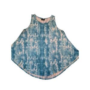 Sz 18/20 LANE BRYANT Turquoise White Tie Dye Pattern Halter Neck Swing Tunic Top